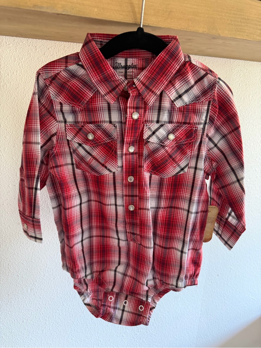 Wrangler Red Plaid Long-Sleeve Button-Front Onesie NWT